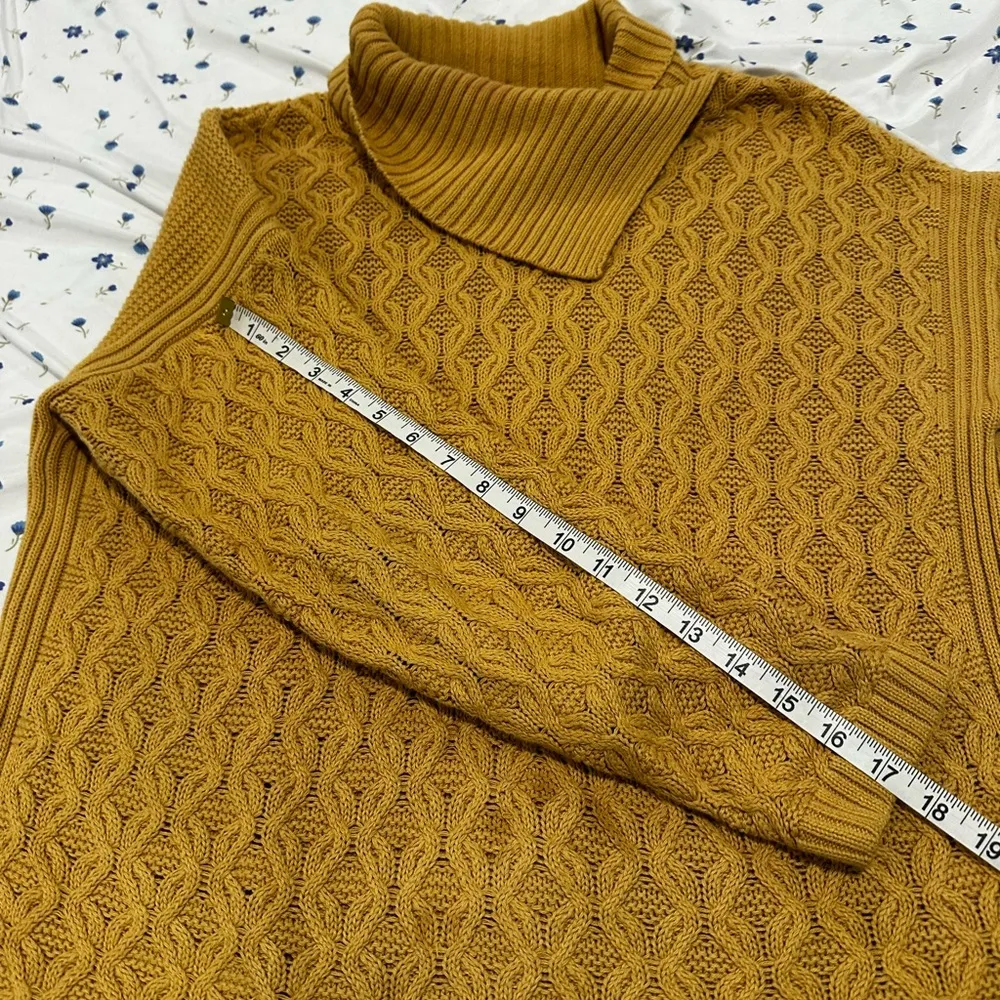 Jeanne Pierre Large Yellow Mixed Cable Knit Cowl Neck Sweater Pullover Sweater. - Image 4