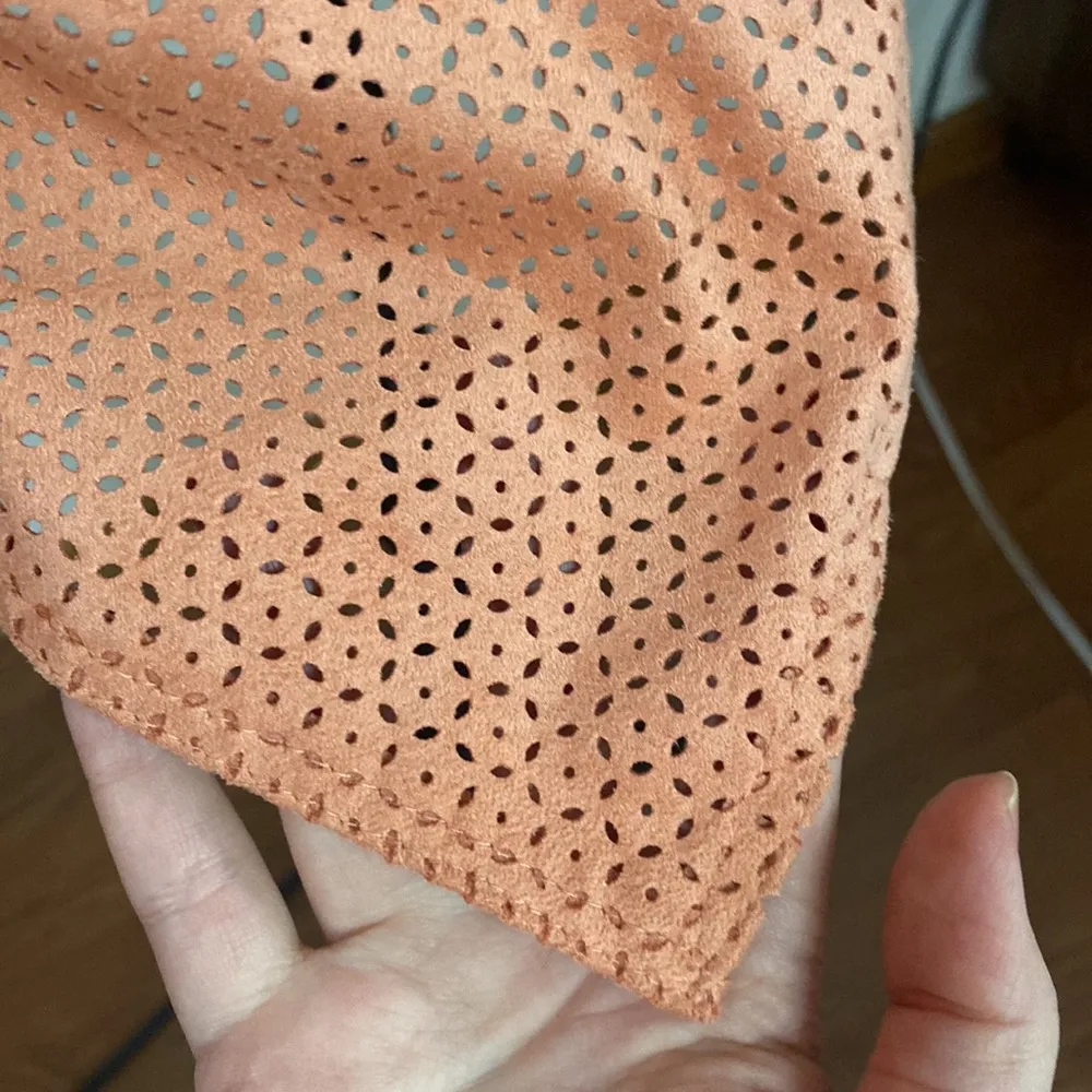 Chico’s peach faux suede perforated longline drape jacket size US 8 - Image 9