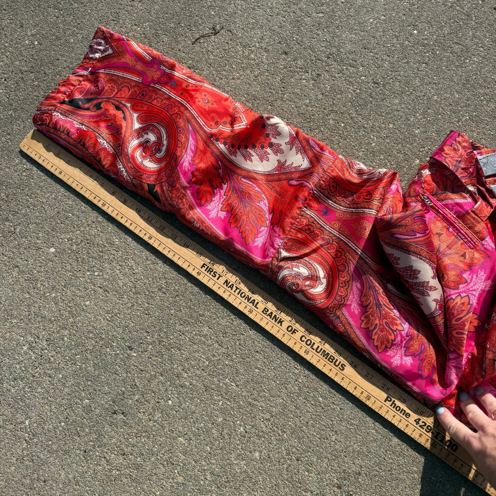 Bogner Belted orange pink paisley slinky ski snowboard pants US Size 8 - Image 11
