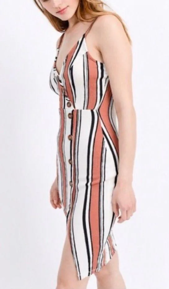 Buttons Midi Stripped Dress With - Image 10