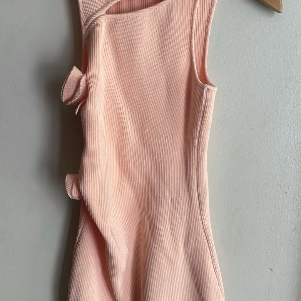 COPERNI Asymmetric Flower Knit Mini Dress in Peach Pink - Image 7