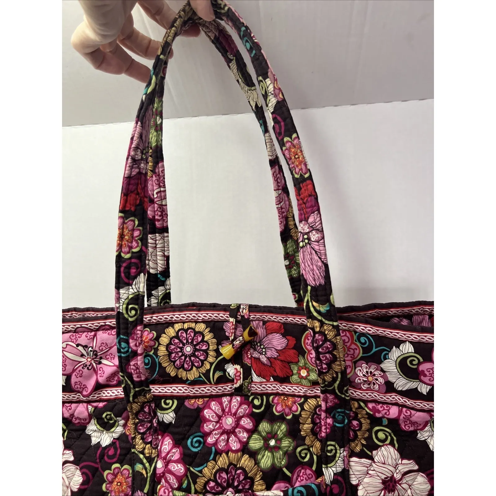 VERA BRADLEY RETIRED LIBBY MOD FLORAL BROWN & PINK SHOULDER HANDBAG - Image 2