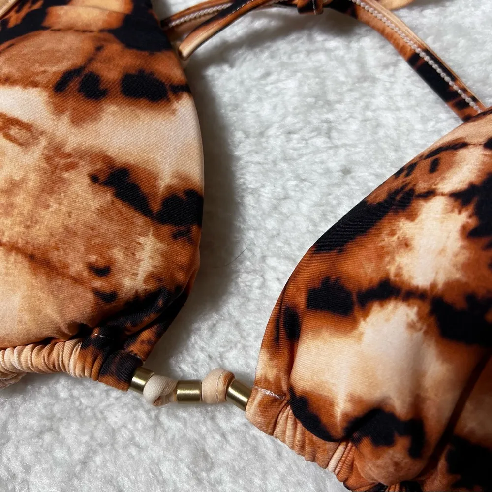 NWT Seafolly High Tide Longline Triangle Bikini Top in Copper Tan - Image 5