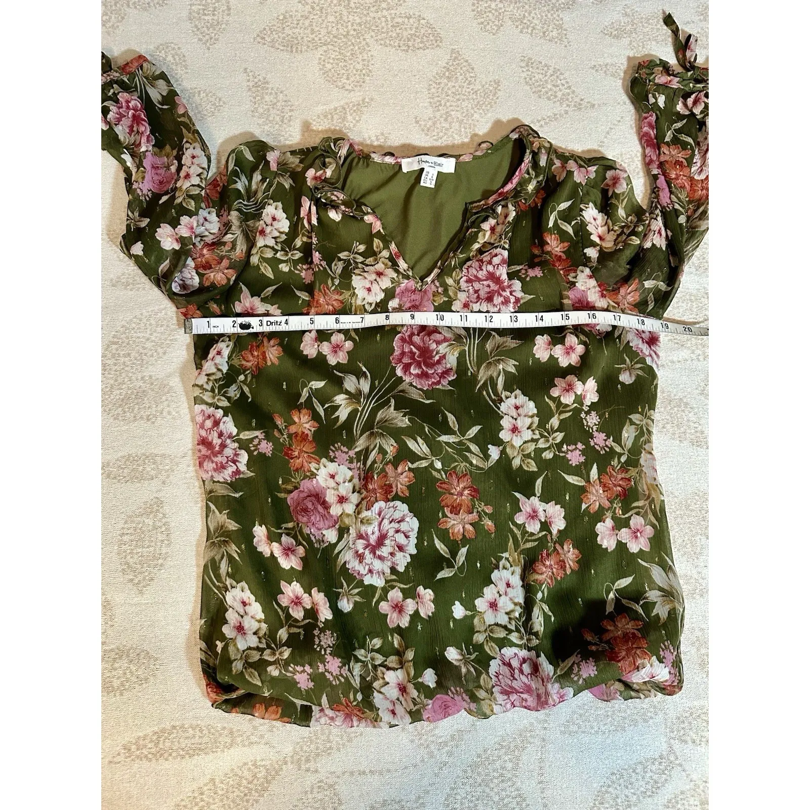 Haver & Blair London Ruffleneck Floral Blouse Top, Small - Image 11