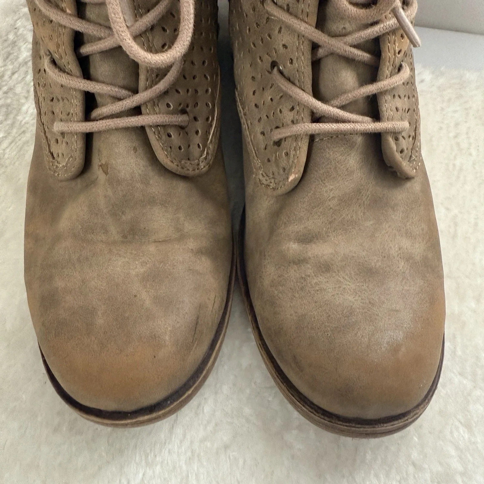 ROXY Roxy Vargas Faux Leather Brown Perforated Combat Ankle Aviator Boho Boots 9 - Image 3