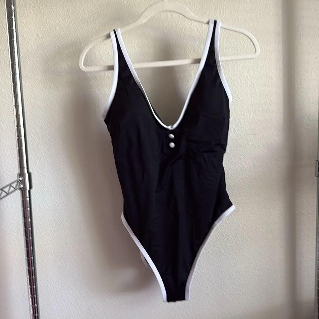 AQUA  black and white button swimsuit - Image 3