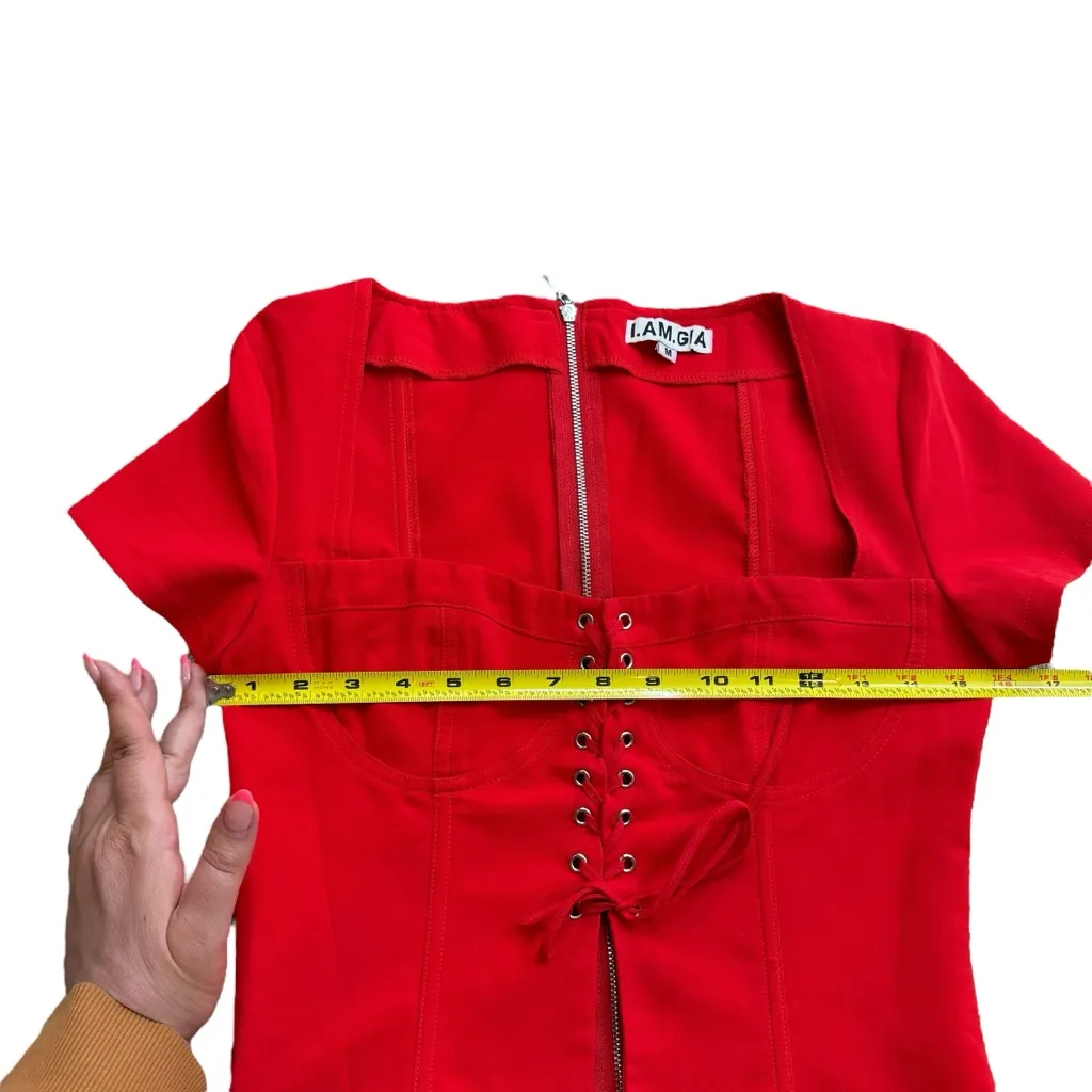 I. Am. Gia‎ Womens Size M Evita Corset Crop Top Bright Red Square Neck Going Out - Image 9