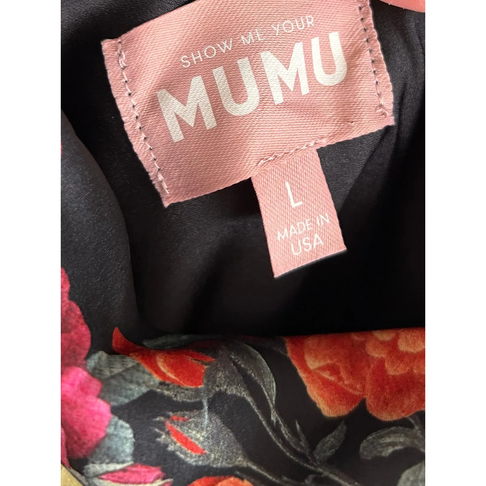 Show Me Your Mumu Hailey Slip Dress in Charm Peony Black Luxe Satin L - Image 8