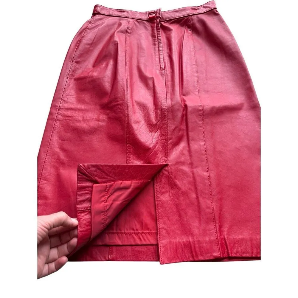 Vintage Evan Davies 100% Leather Red Pencil Skirt - Image 4