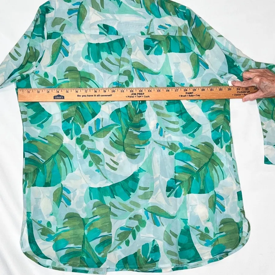 Soft Surroundings size XL button-up shirt green/blue coconut girl office attire - Image 3