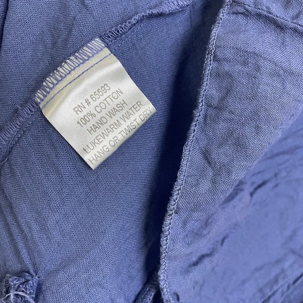 JP and Mattie Tie Neck Dress Blue Crop Sleeves Boho Lagenlook Cotton Size P - Image 12