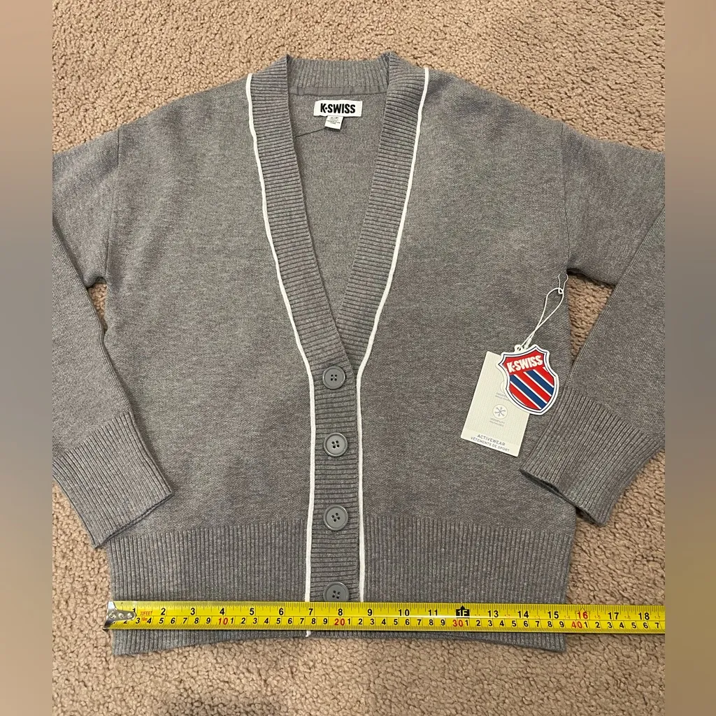 K-SWISS Gray Sweater Knit Cardigan with Piping Detail - Image 5