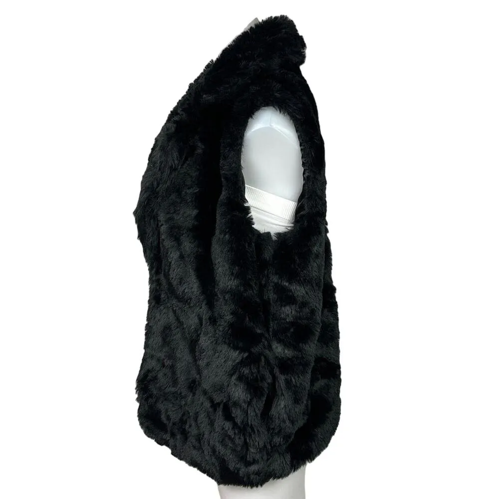Forever 21 Women's Black Faux Fur Sleeveless Pocket Collar Vest Jacket Size S - Image 2