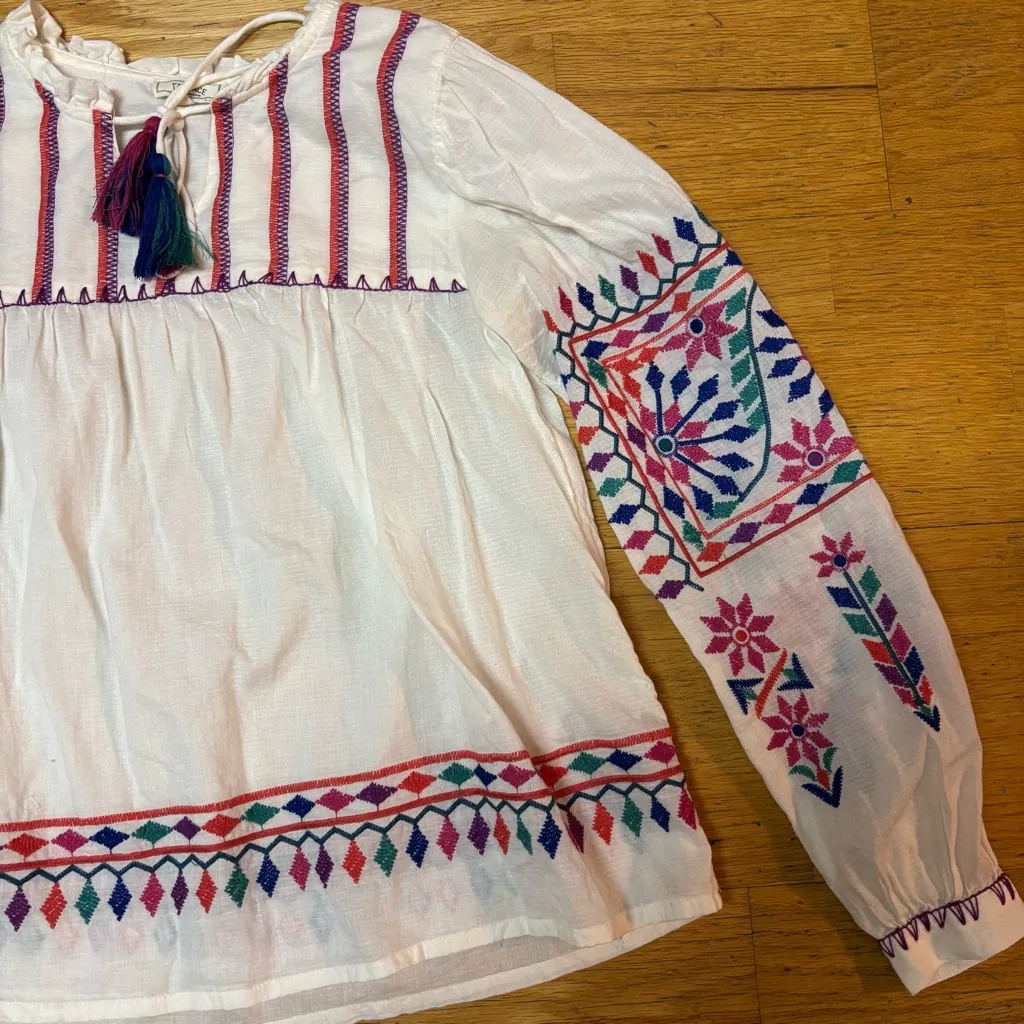 Fat Face Ida Floral Embroidered Boho Cottage Coastal Long Sleeve Blouse 4 White - Image 6