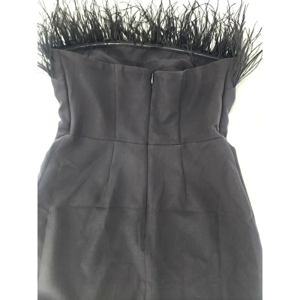 Sam Edelman Black Feather Top Strapless Mini Dress Women's Size 6 - Image 6