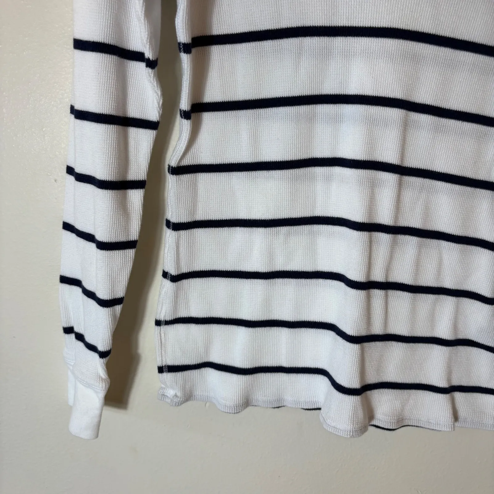 LAUREN Ralph Lauren Womens Striped Long Sleeve Crochet Neck Thermal Top Size L - Image 4