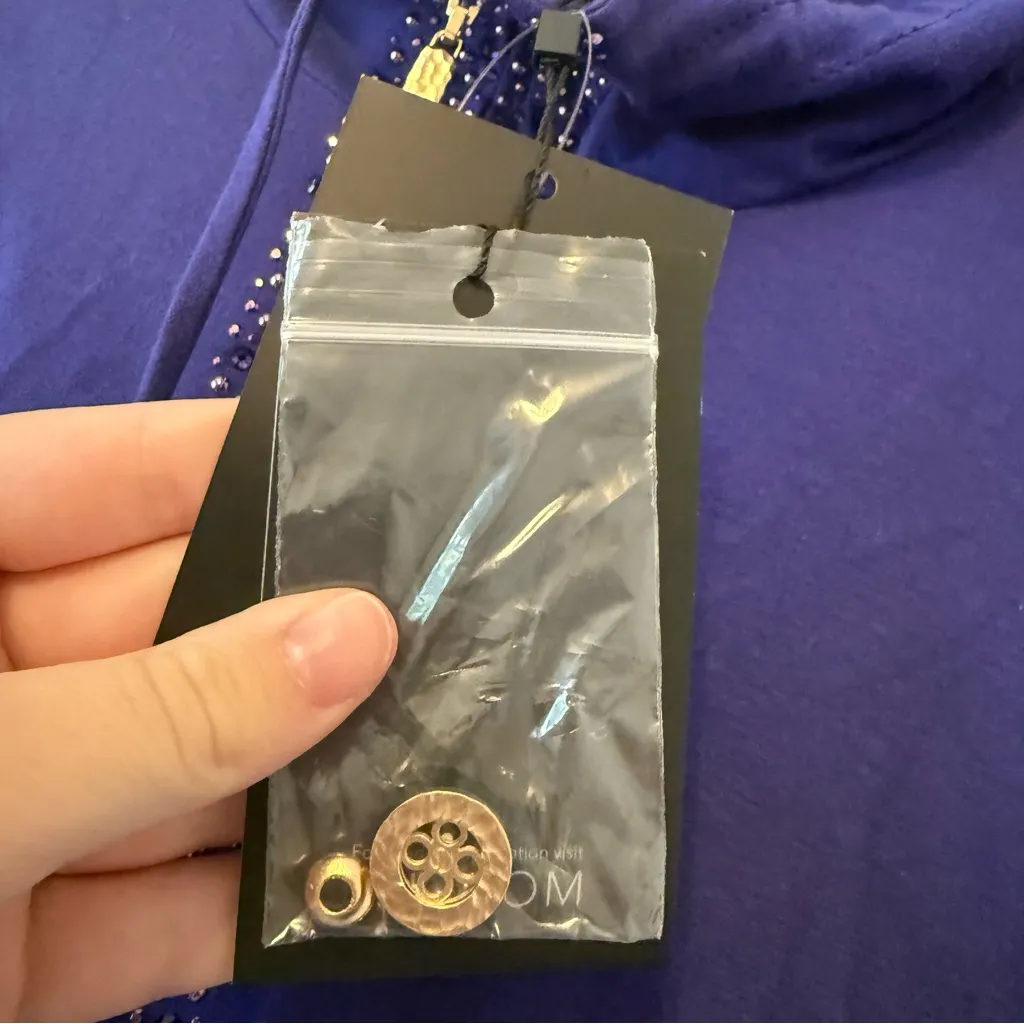 NWT St. John Sport Purple Deep Cobalt Zip Up Bejeweled Jacket Size Large - Image 6