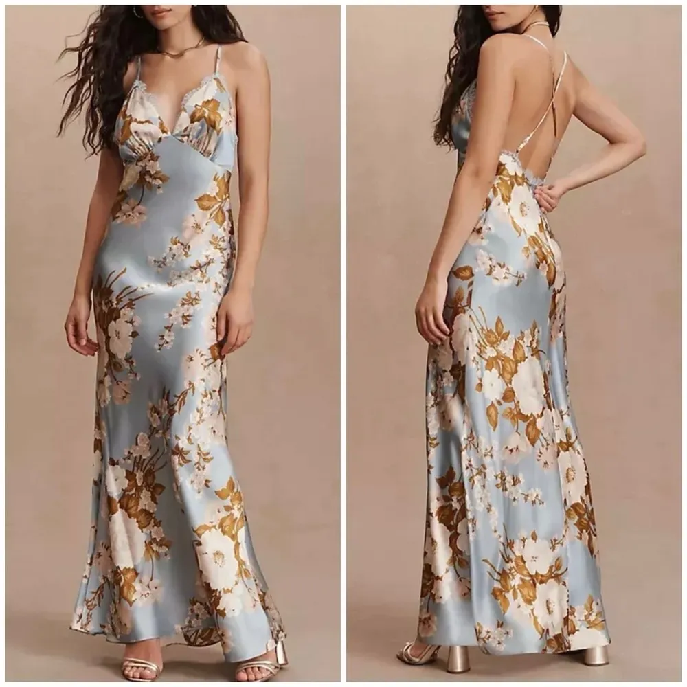 Reformation blue floral silk dress NEW - Image 3