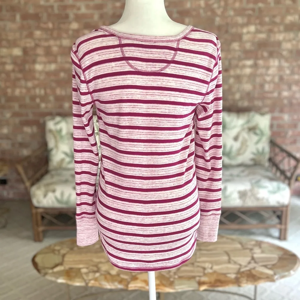 T by Talbots Henley Striped Purple Magenta Long Sleeve T - Image 6