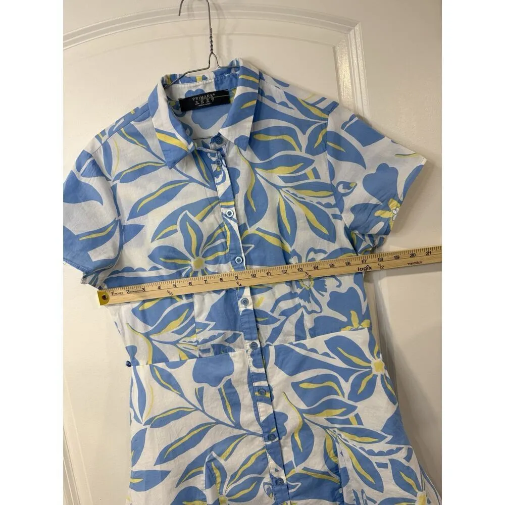 Primark Floral Button-Front Fit & Flare Dress Women’s 10 Blue White Yellow - Image 10
