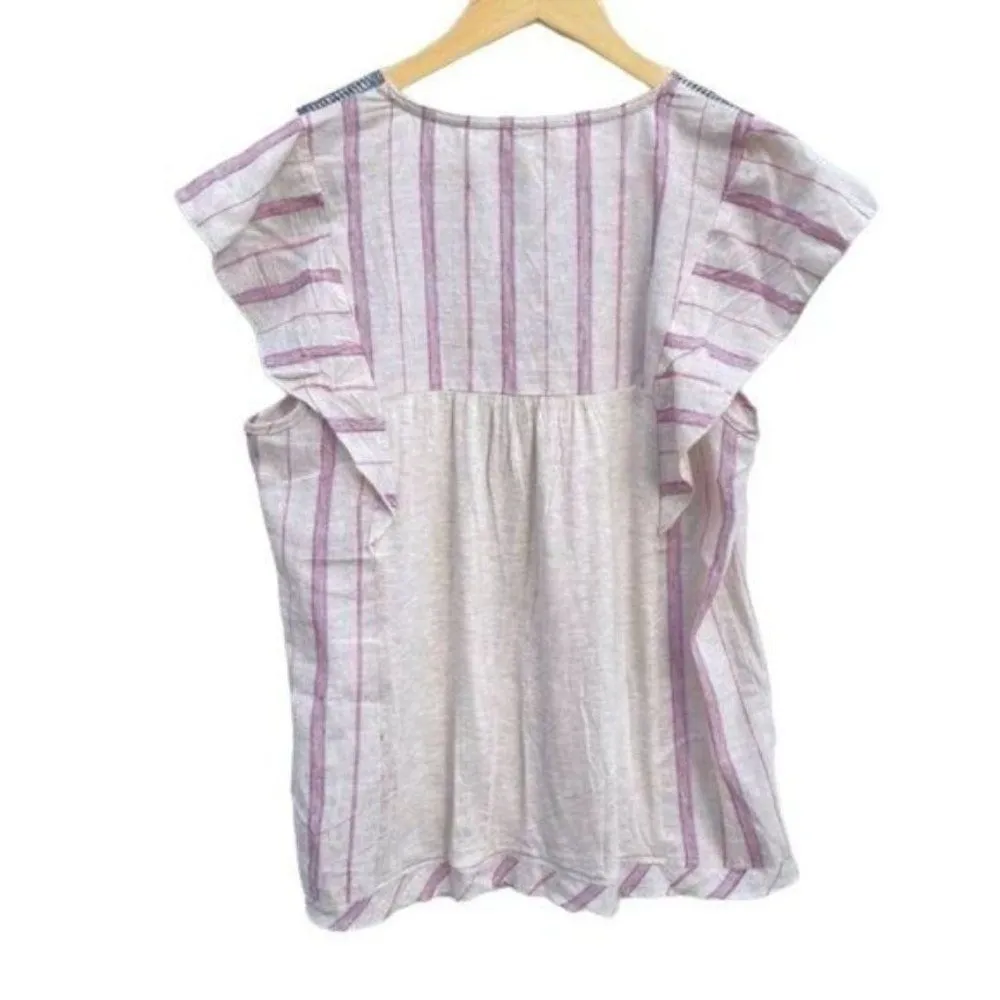 Knox Rose Embroidered Linen Boho Peasant Top - Image 5