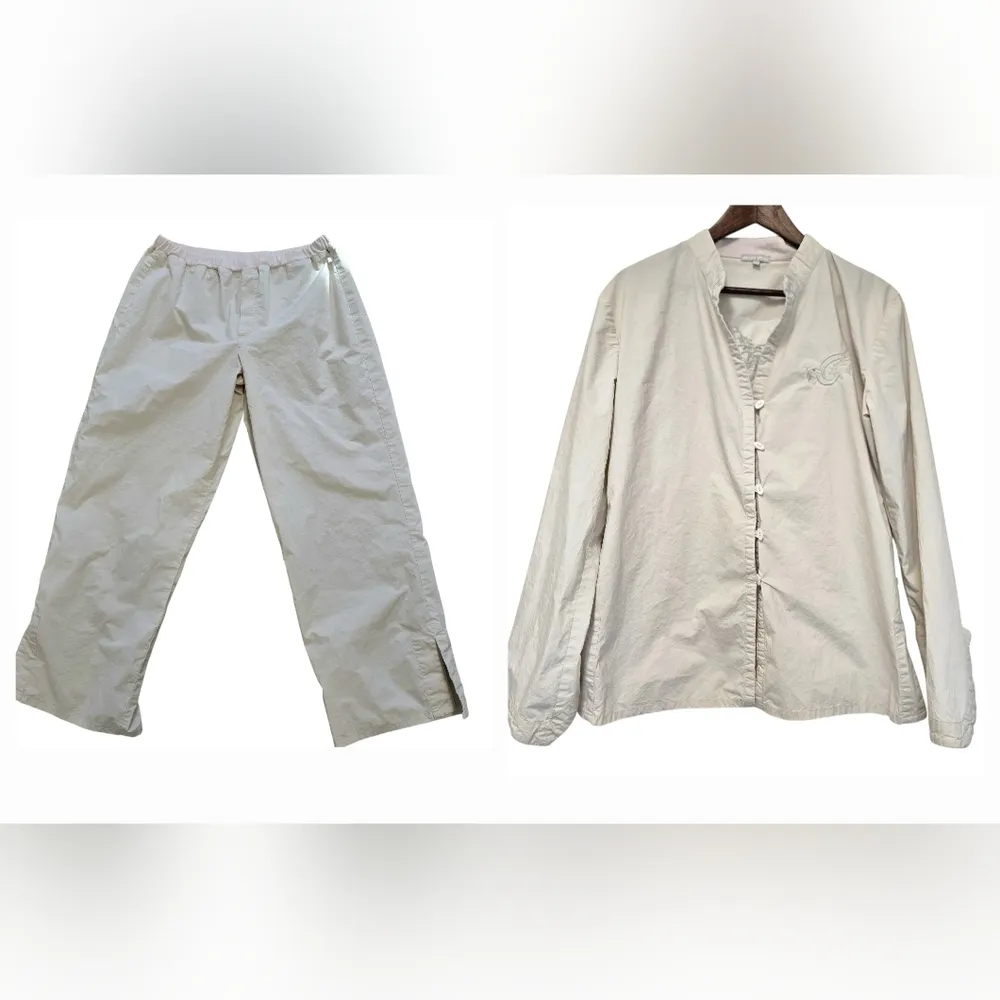 Barefoot Dream Embroidery Pajamas 2 Pcs Pima Cotton Cream Tan Size Large - Image 12