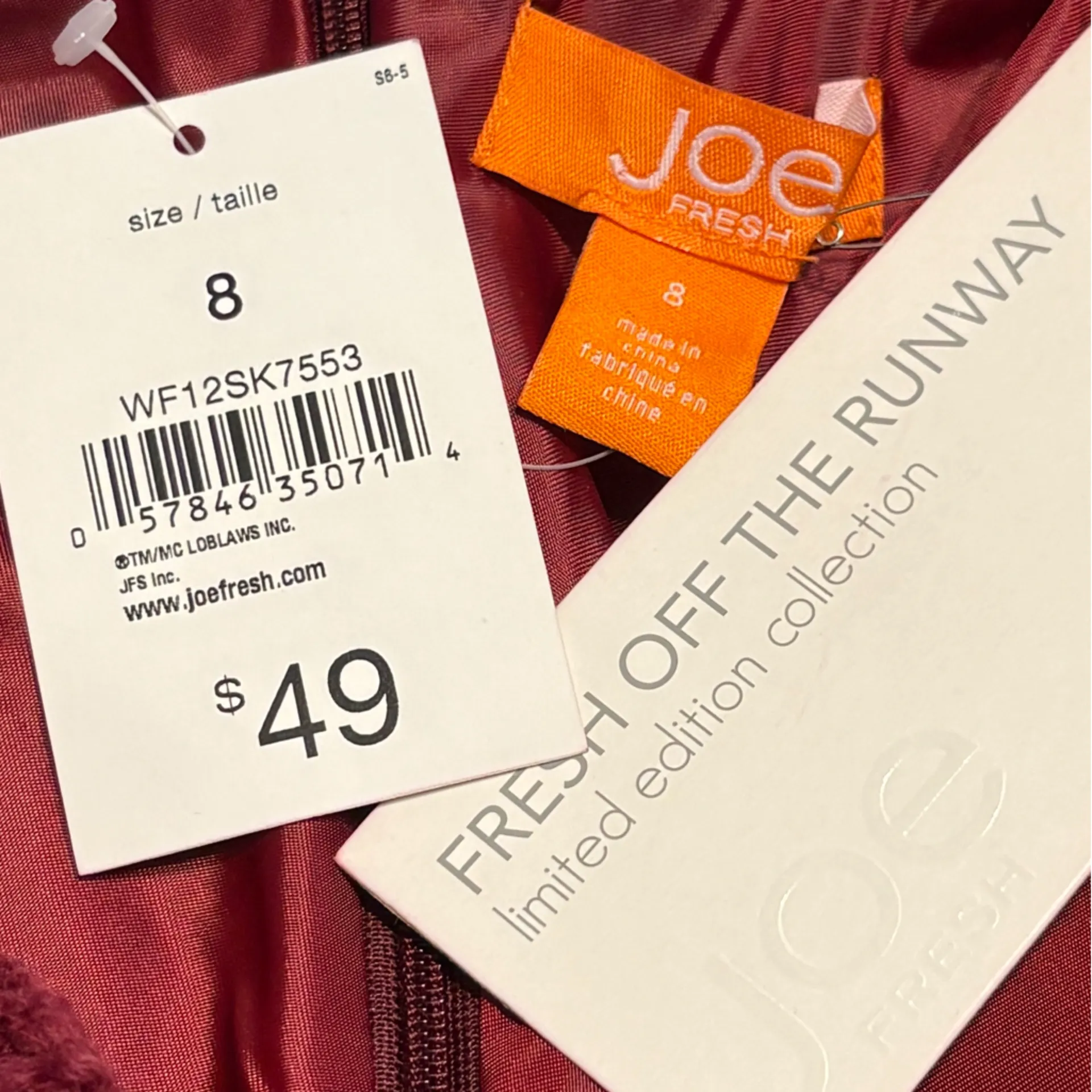 Joe Fresh Deep Red Wool Blend Lined Pencil Skirt size 8 NWT - Image 6