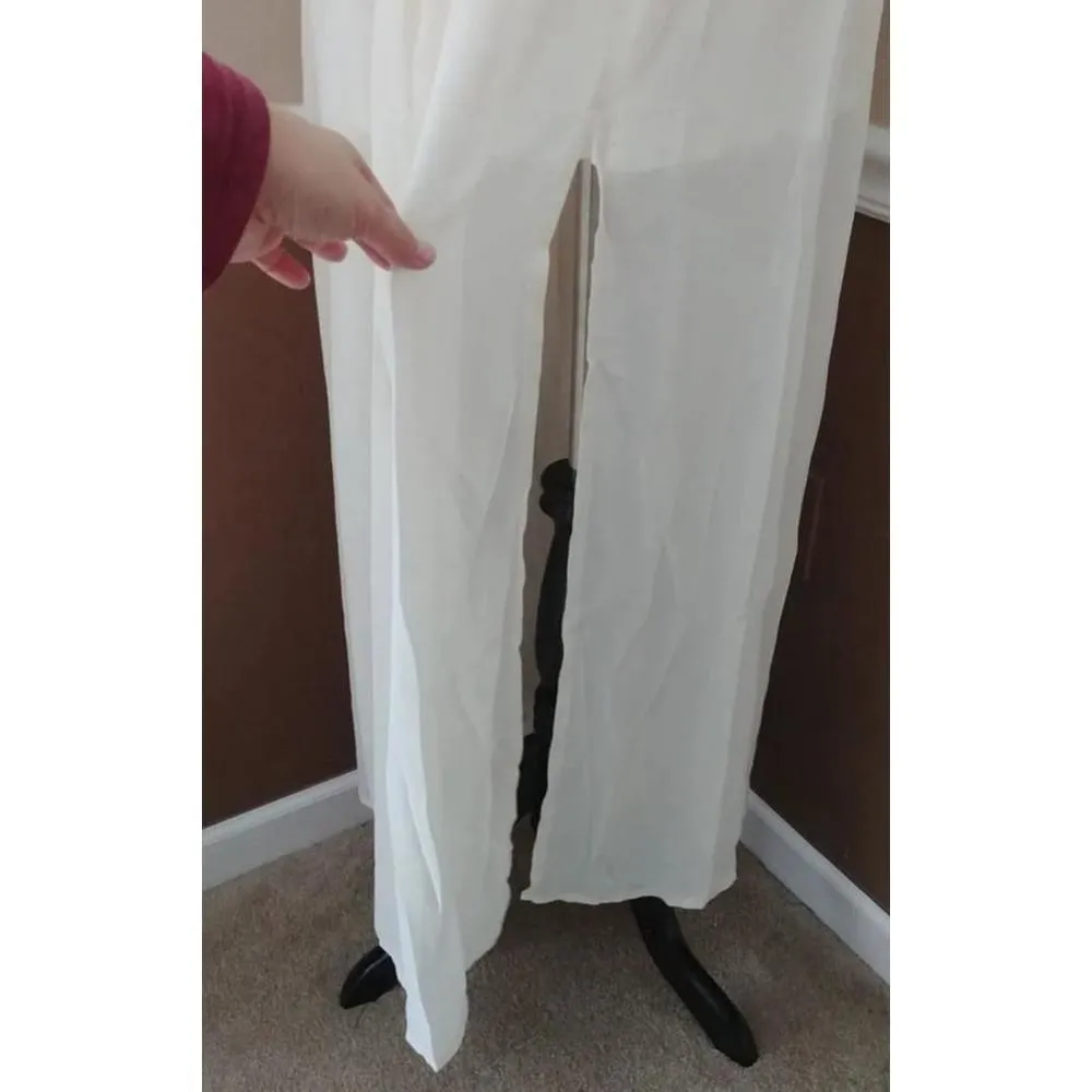 NEW Modcloth Marineblu Cream Chiffon Flowy Beaded w Gold Embroidery Maxi Dress S - Image 2