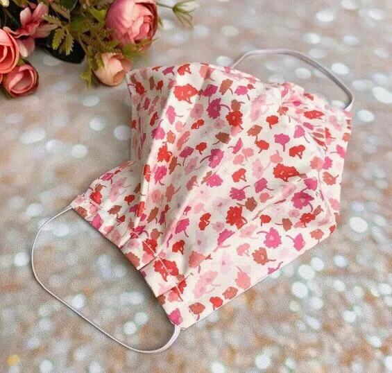 Pink Rosebud Face Mask 100% Cotton Washable Mask - Image 2