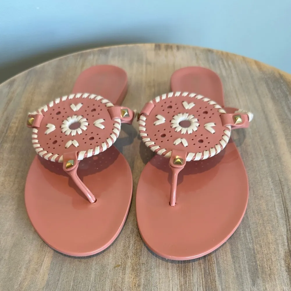 Jack Rogers Pink Studded Whipstitching Perforated Eyelet Round toe Jelly Sandal - Image 3