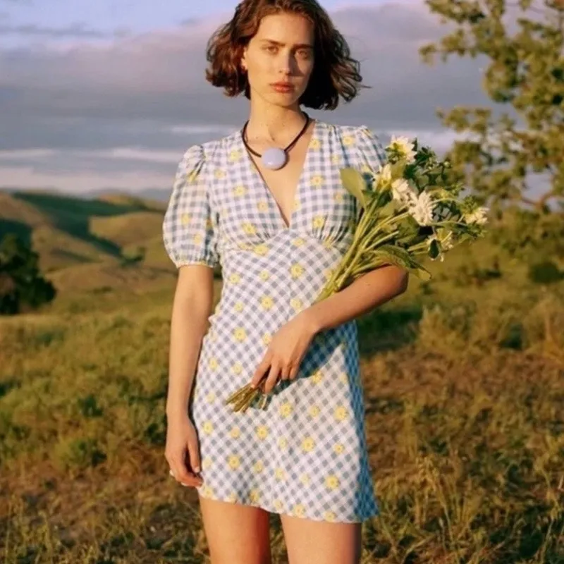 Staud Blue Gingham Daisy Milla Mini Dress Sz.8 NWT - Image 2