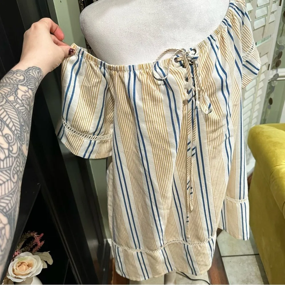 J.O.A | Los Angeles Striped Off The Shoulder Dress Size M - Image 10