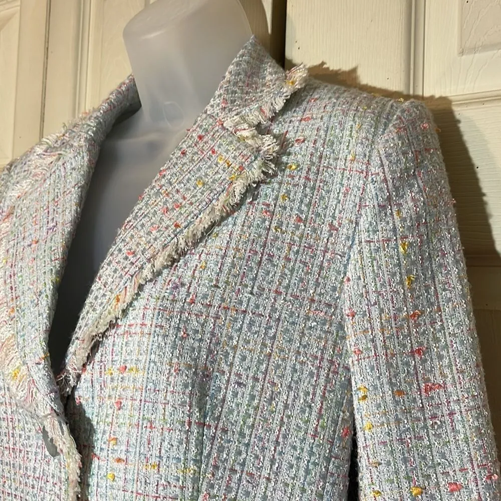 Chadwicks Vintage 1990s Cropped Boucle Fringed Blue Blazer 8P - Image 9