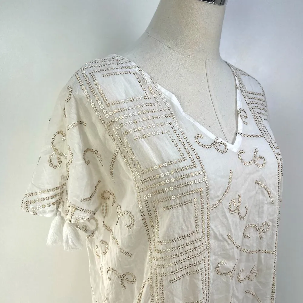 Oliphant White Shift Dress Gold Sequin & Tassels Size XS - Image 2