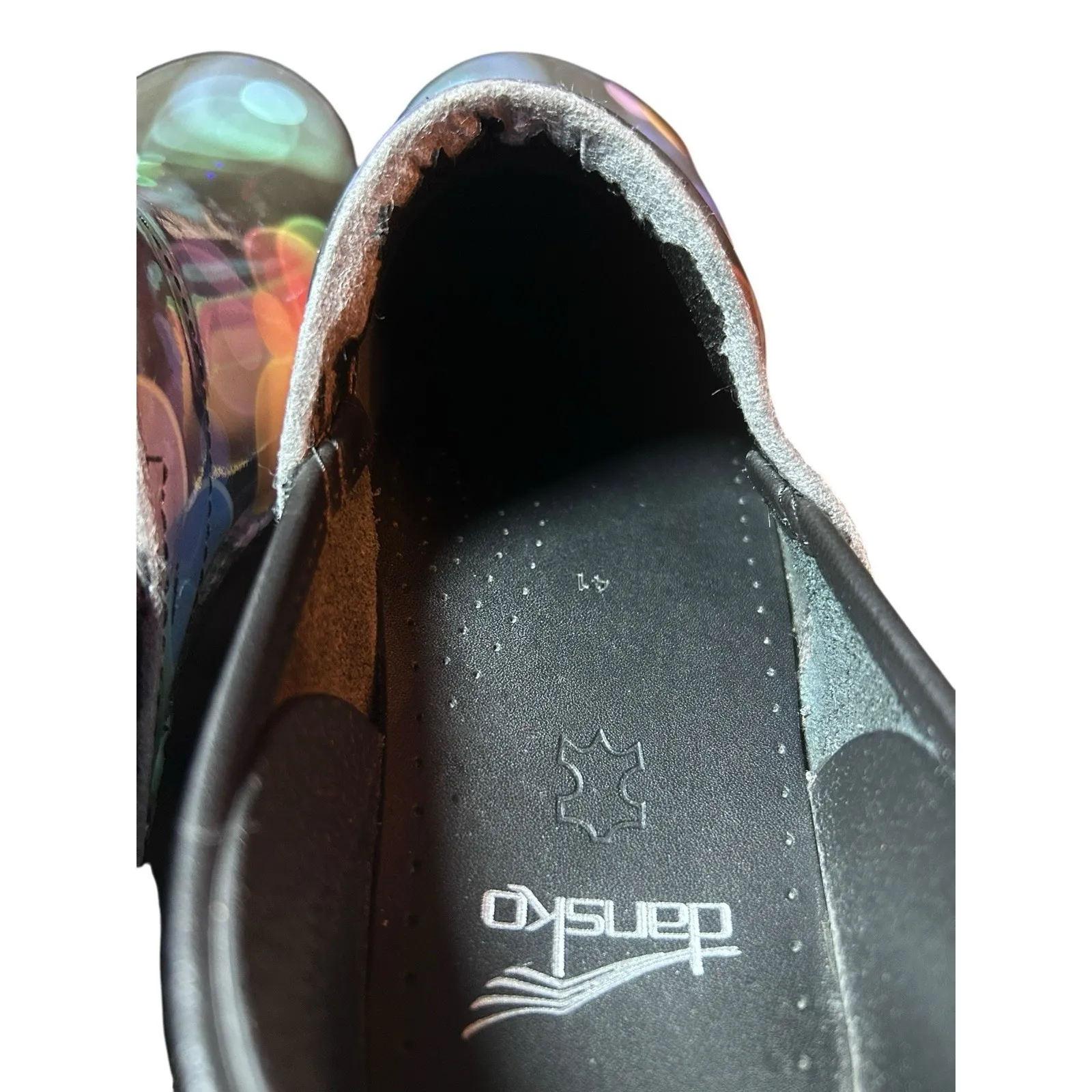 Dansko Womens Clogs Shoes Slip Ons‎ Size 41 Black With Multi Colored Bubbles - Image 5