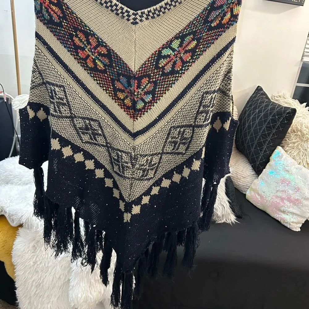 Women's Multicolor Patterned Sweater with bling sparkly gold flecks - Image 2