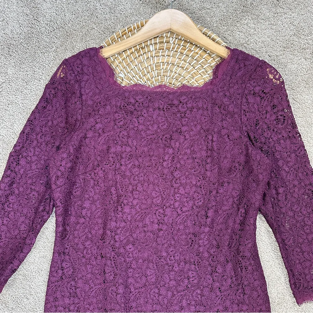 Adrianna Papell Women’s 3/4 Sleeve Lace Sheath Dress Full Back Zip in Purple 12 - Image 5