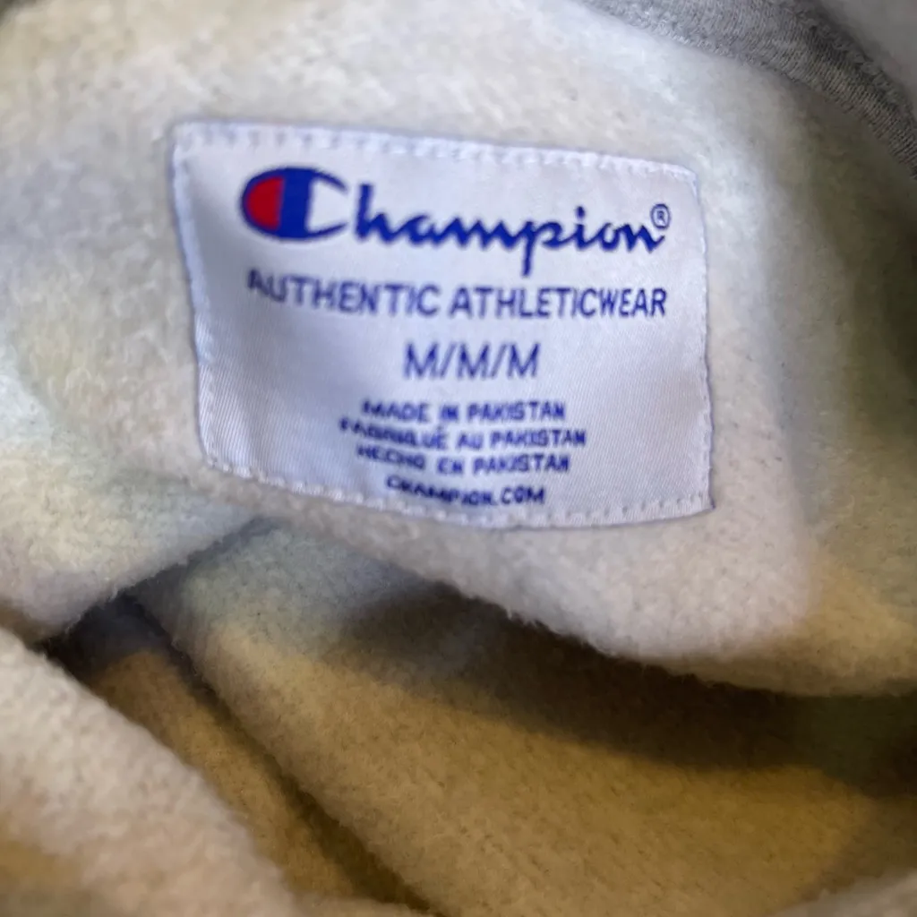 Champion Gray Cropped Hoodie Sweatshirt Size M | Logo Sleeve - Image 6