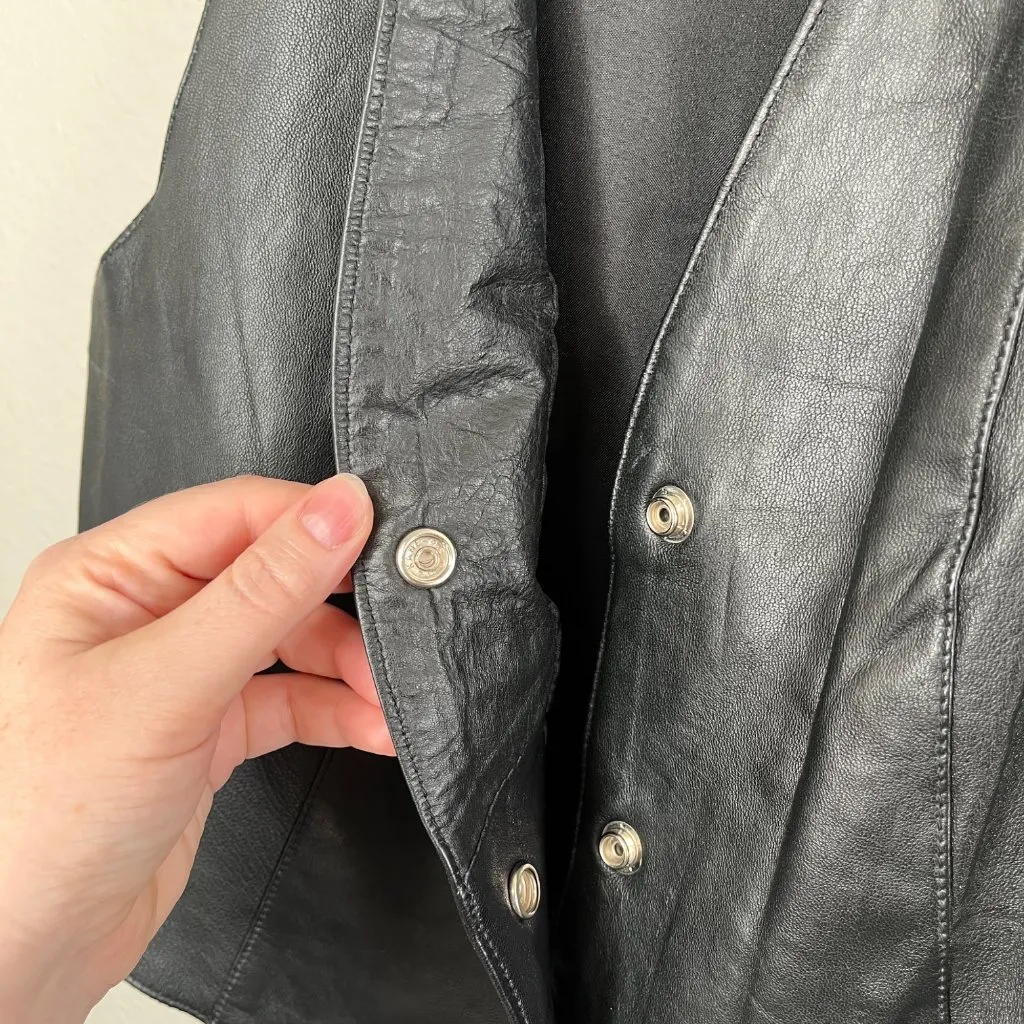 Vintage Wilsons Leather Womens Large Moto Black Leather Vest With Snap Closure - Image 6