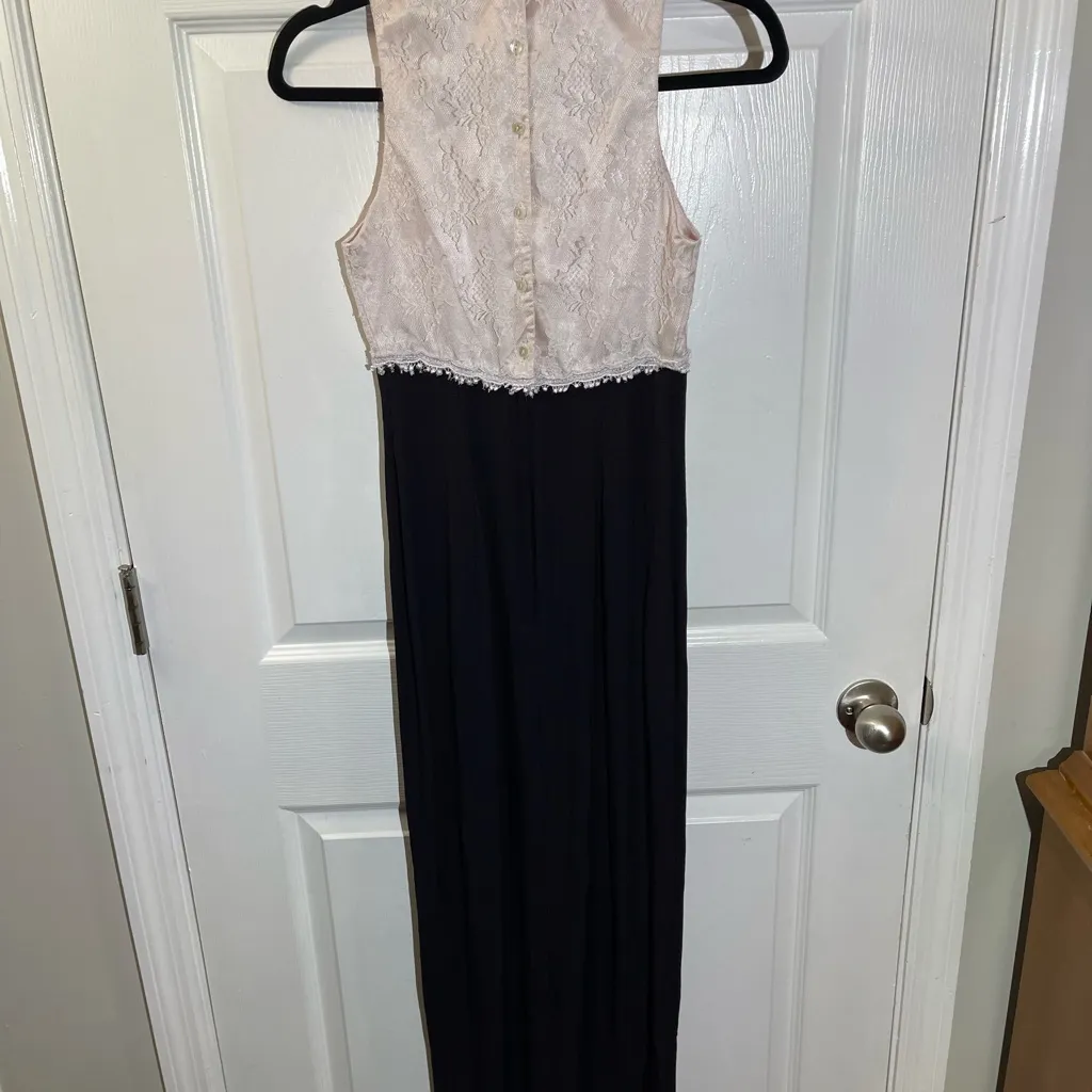 Gunne Sax Jessica McClintock Maxi Dress Lace Top Pink and Black Sz 3/4 - Image 7