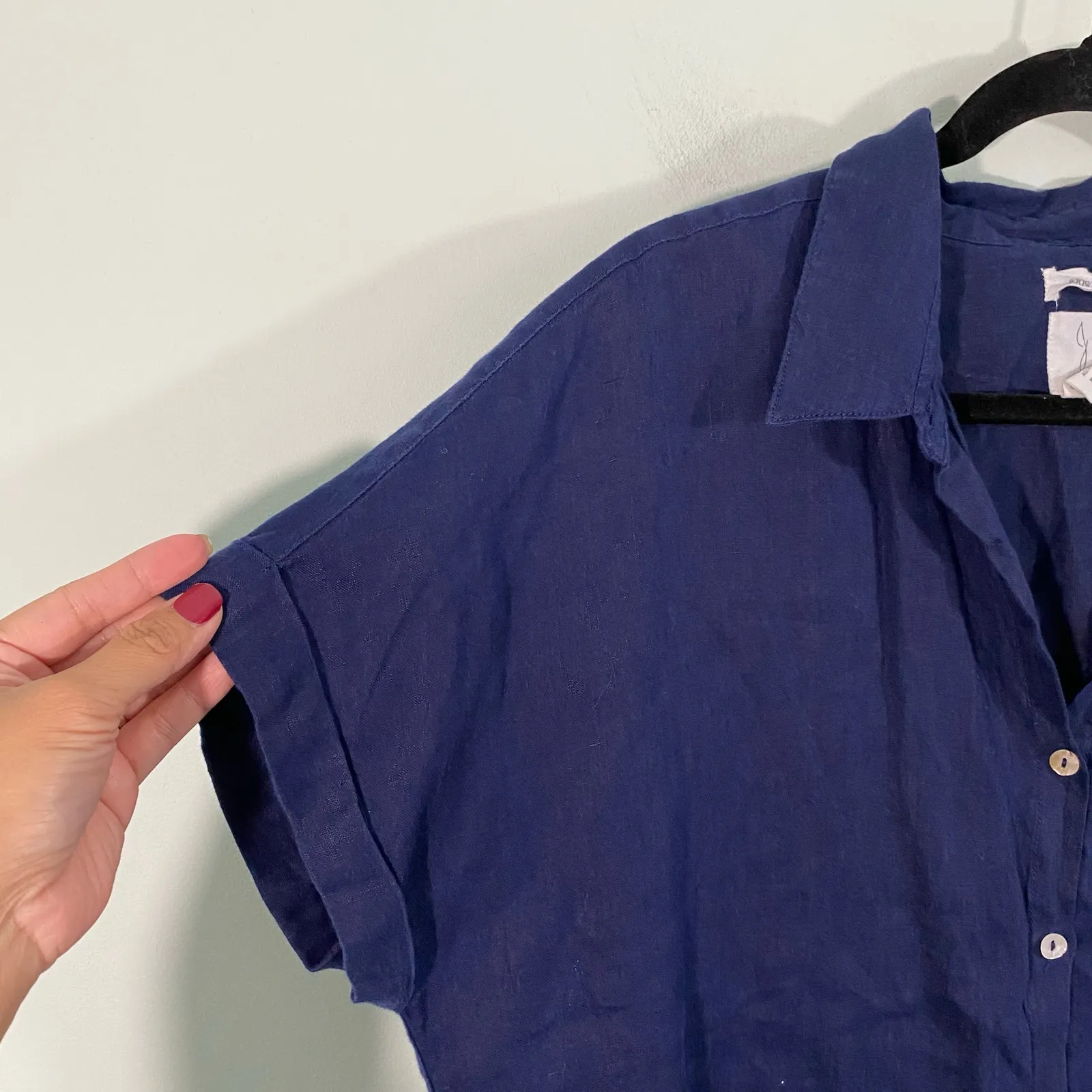 Joie Women Navy 100% Linen  Short Sleeve Button Up Shirt Size XL - Image 6