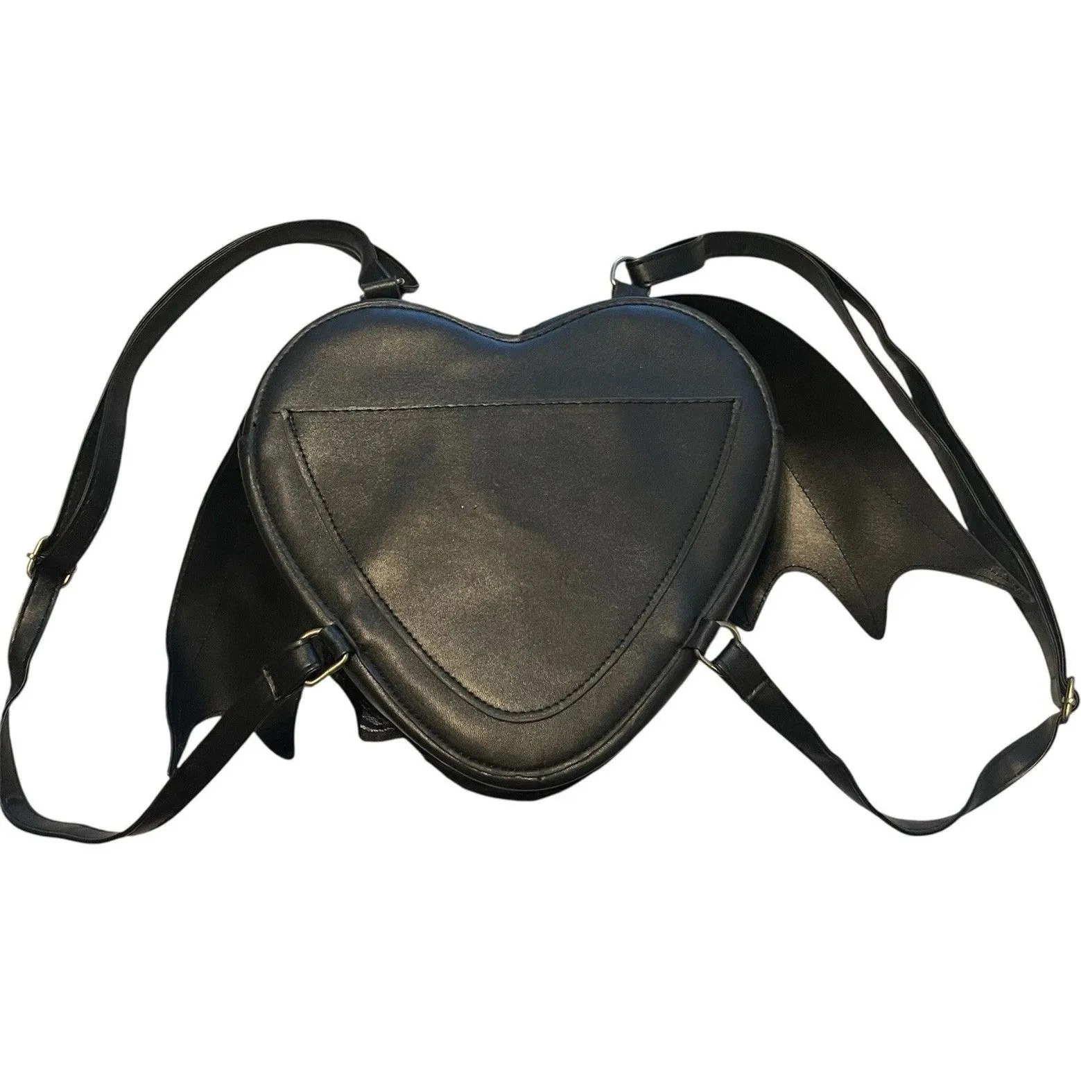 AZA Gothic Heart Bat Wing Backpack Black Lace Trim Faux Leather Mini Bag Purse - Image 2