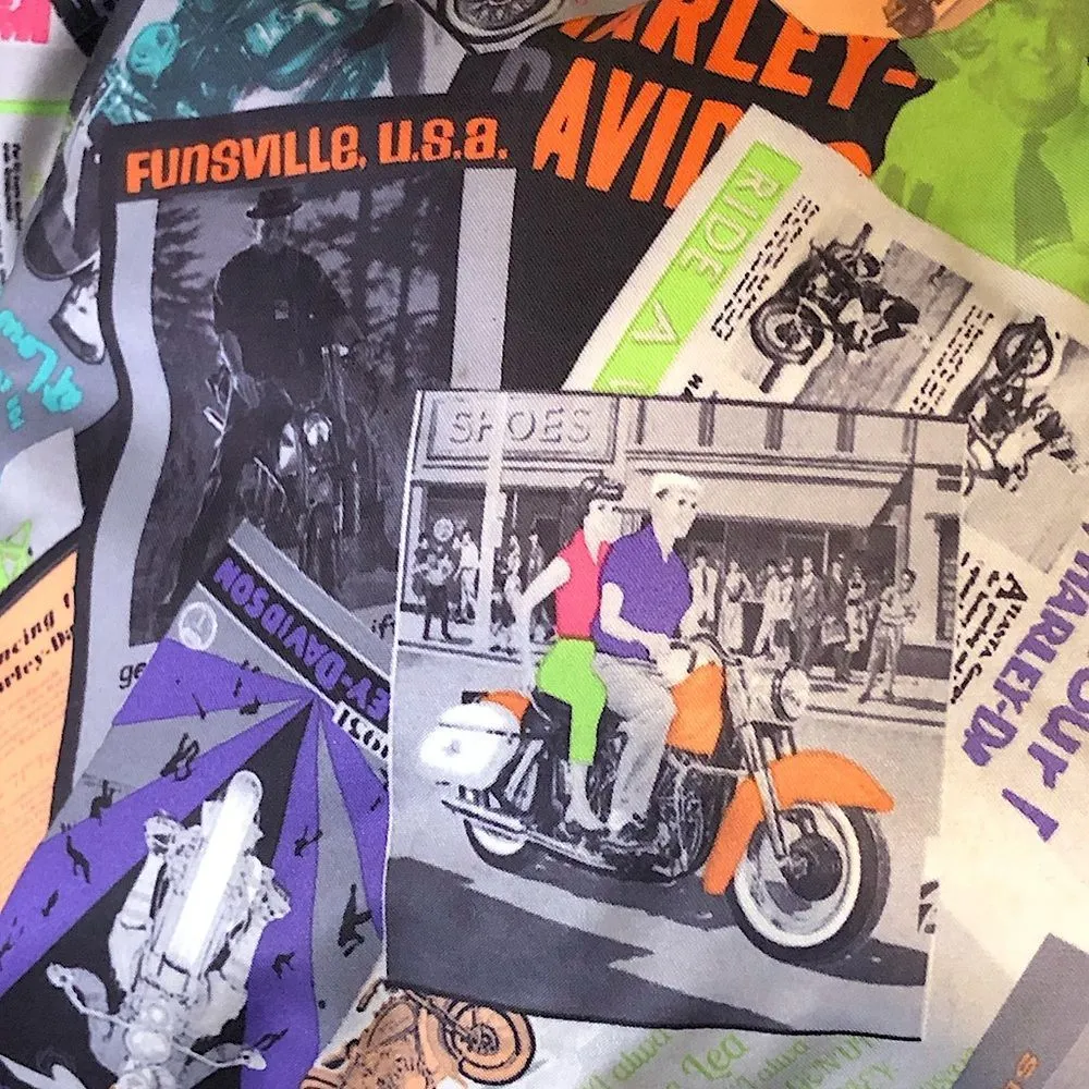 HARLEY JACOBSON Multicolor Black Leather Top Handle Satchel Motorcycle Graphics - Image 11