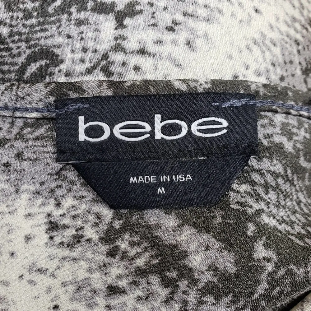 bebe Womens M Printed Satin Bias Midi Dress in Gray/White NEW - Image 8