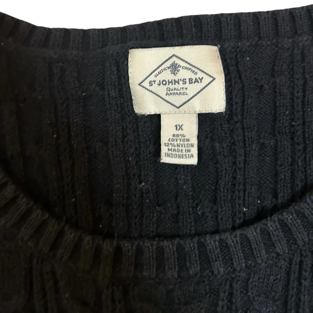 St. John’s Bay Charcoal Gray Cable Knit Crewneck Sweater | Cotton Blend • Sz 1X - Image 4