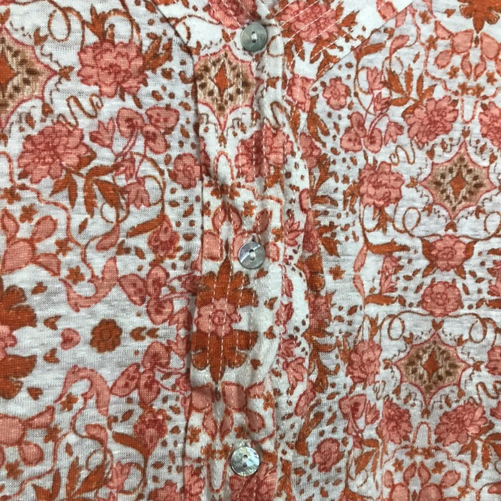 Rachel Zoe Women’s Linen Floral Print Pink Orange White Button-Up Shirt - Image 3