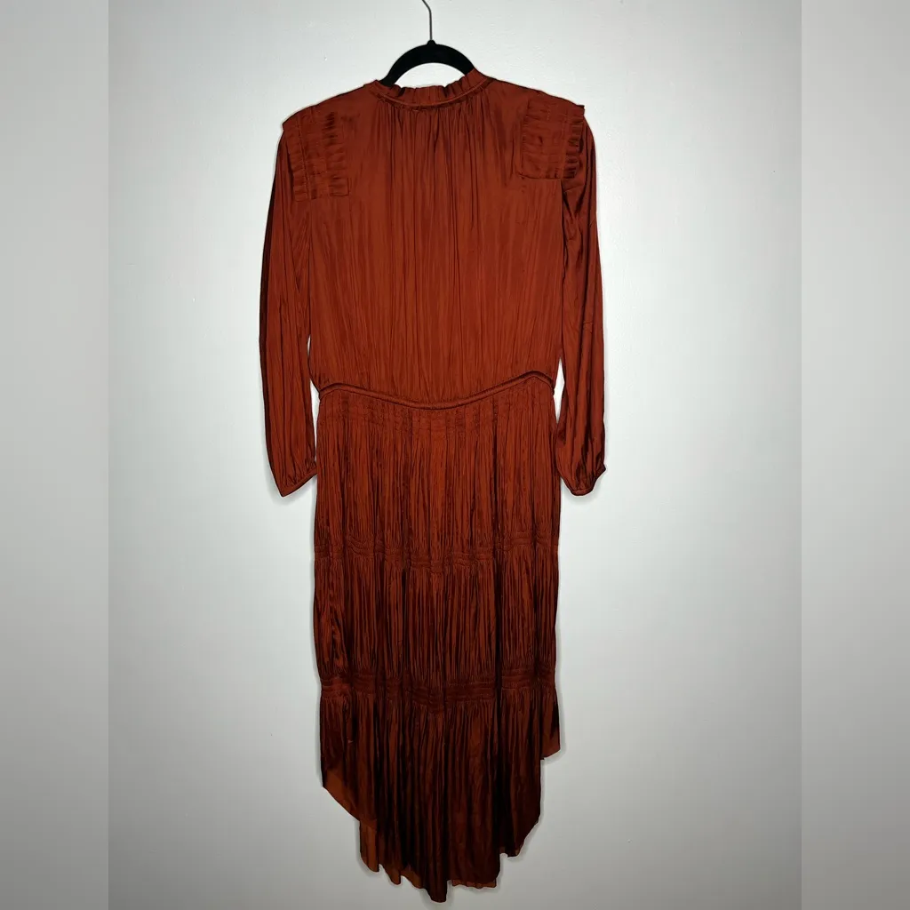 Chico’s Peasant Boho Button Up Flowy Midi Dress Rich Mahogany Brown NEW Size 10 - Image 4