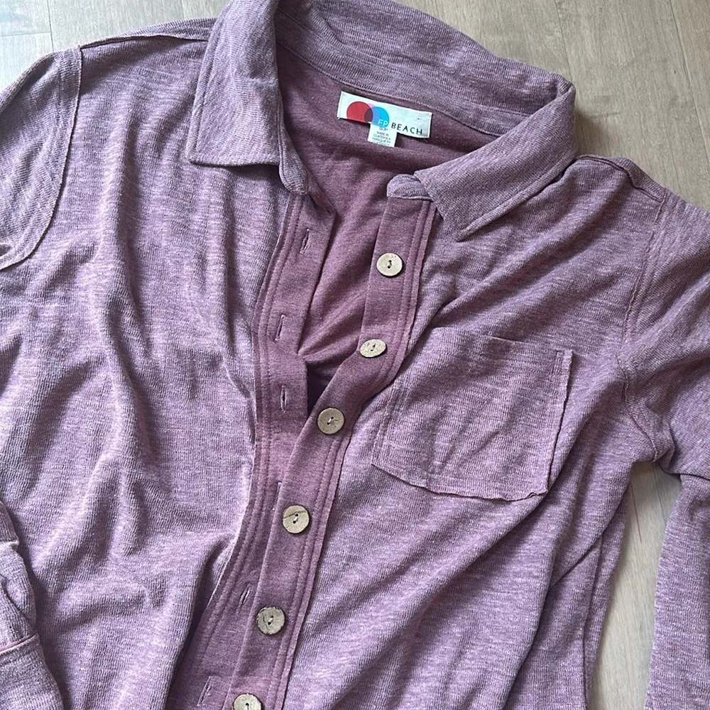 Free People Beach Oversized Button Down Shirt Cover Up - Image 3