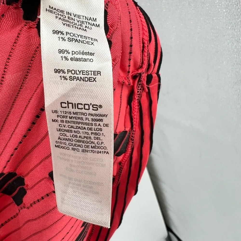 Chicos sz 2 L coral and black floral textured asymmetrical top mesh cut outs - Image 7