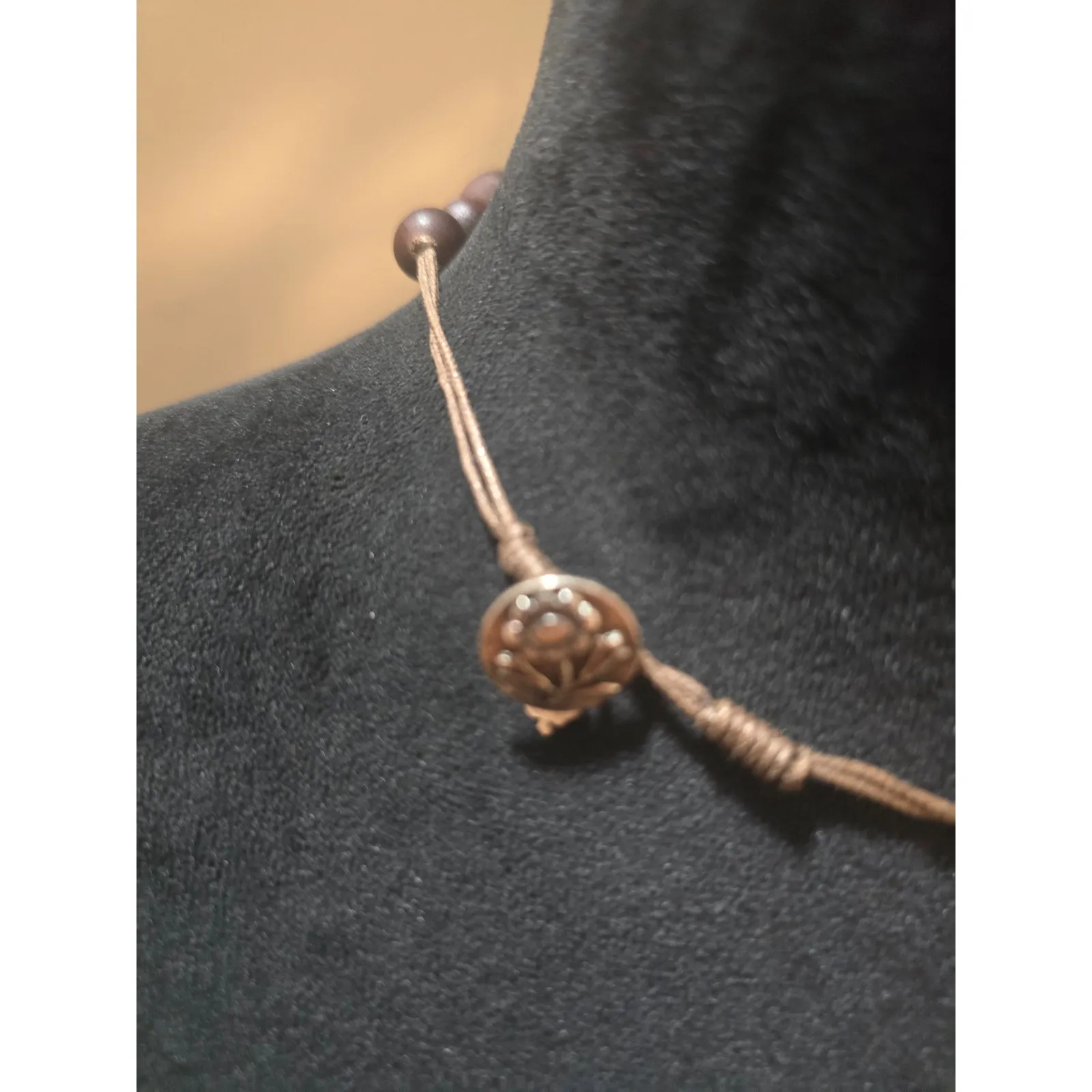 Women's Handcrafted Wooden Bead Necklace With Floral Button Loop Lock Brown - Image 6